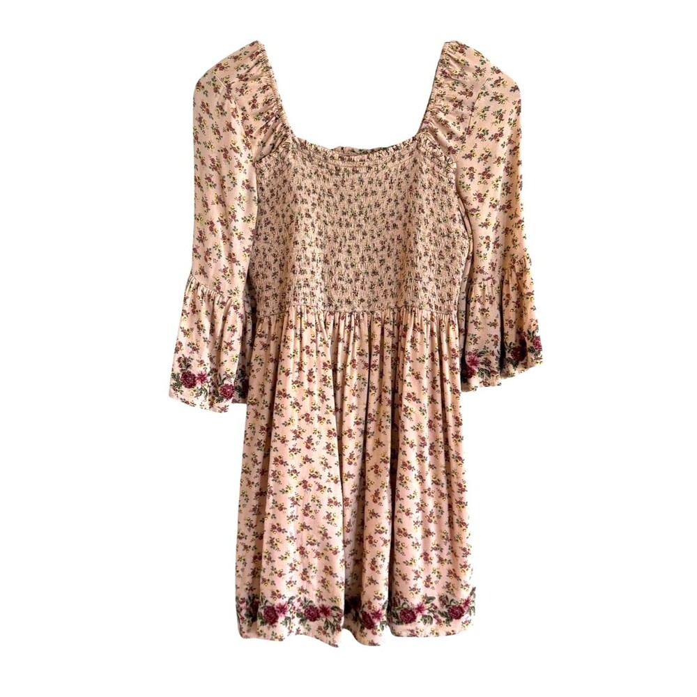 Xhilaration Womens Prairie Milkmaid Babydoll Floral Dress Size M Cottage Smocked